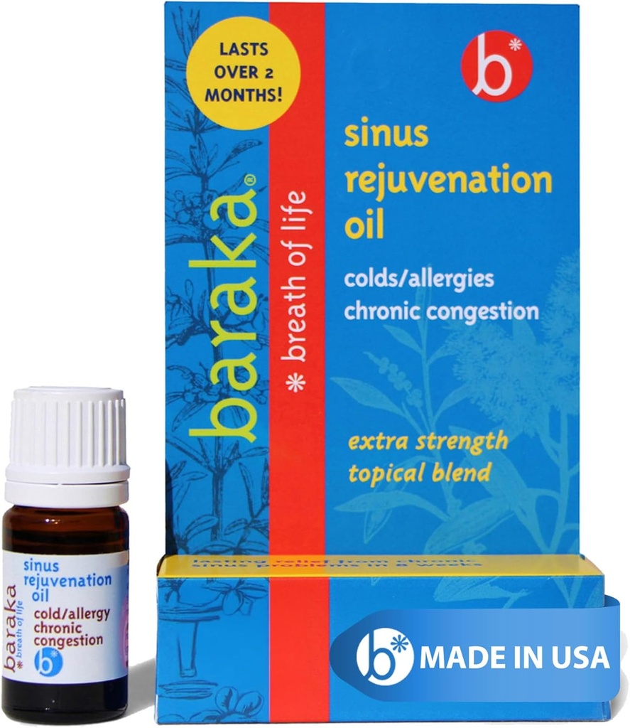 Baraka Sinus nuorennus öljy ... Sekoita 6 Organic Essential Oils for Clear Nasal hengitys, Eases Sinus Paine, & Tarjoukset Rentouttava nenän terveystuki ... Ihanteellinen päiväkäyttöön...