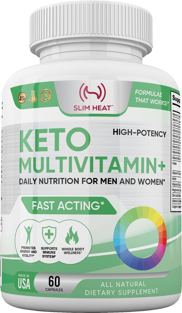 Keto Multivitamin för kvinnor och män - 35 potenta, rena ingredienser - vitamin C, vitamin D, vitamin A, vitamin E och Zink för immunstöd - Non GMO, Gluten Free, Sugar Free, All Natural - 30 Day