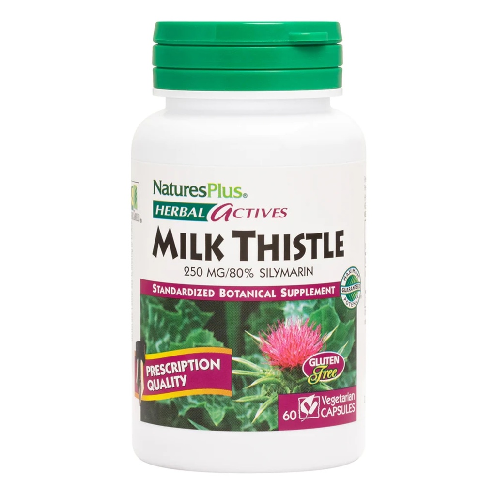 NaturesPlus Herbal Actives Milk Thistle - 60 kapselia - Ei-GMO, Vegan, Gluteeniton - 60 tarjoilua