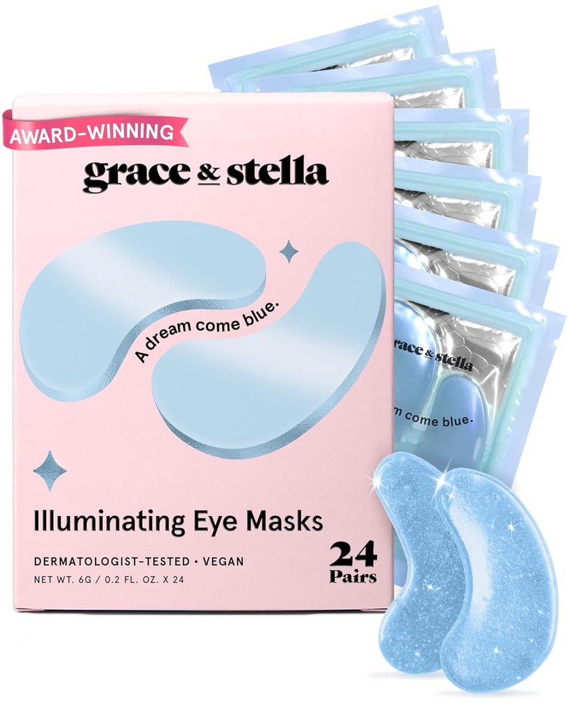 grace & stella Award Vinnande Under Eye Mask Reduce Dark Circles, Puffy Eyes, Undereye Bags, Wrinkles, Gel Under Eye Patches, födelsedagspresenter för kvinnor - Vegan Cruelty-Free Self Care (24 Pairs, Blue)