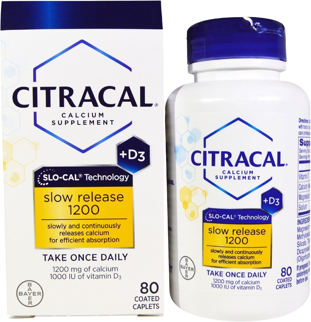 Citracal Kalsium +D Slow Release 1200, päällystetty tabletti - 80 ea (pakkaus 2)