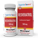 Superior Source Resveratrol 100 mg - Ravintolisä terveellistä ikääntymistä varten - Tukee aivojen ja sydämen terveyttä - Ei-GMO & Gluteenittomat - 60 MicroLingual Instant-solve tablettia