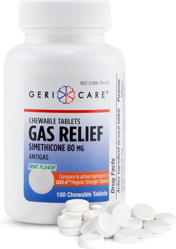 GeriCare Simeticone Chewable Gas-Reelief Tabletit 80mg ... Nopeaa kaasua, turvotusta, epämukavuutta...
