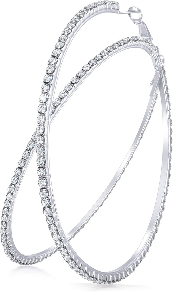 Suuret tekojalokivi kaulakorut Kiiltävä kristalli tekojalokivi Dangle Big Hoop korvakorut naisten häät puolue suosikki, 80 mm