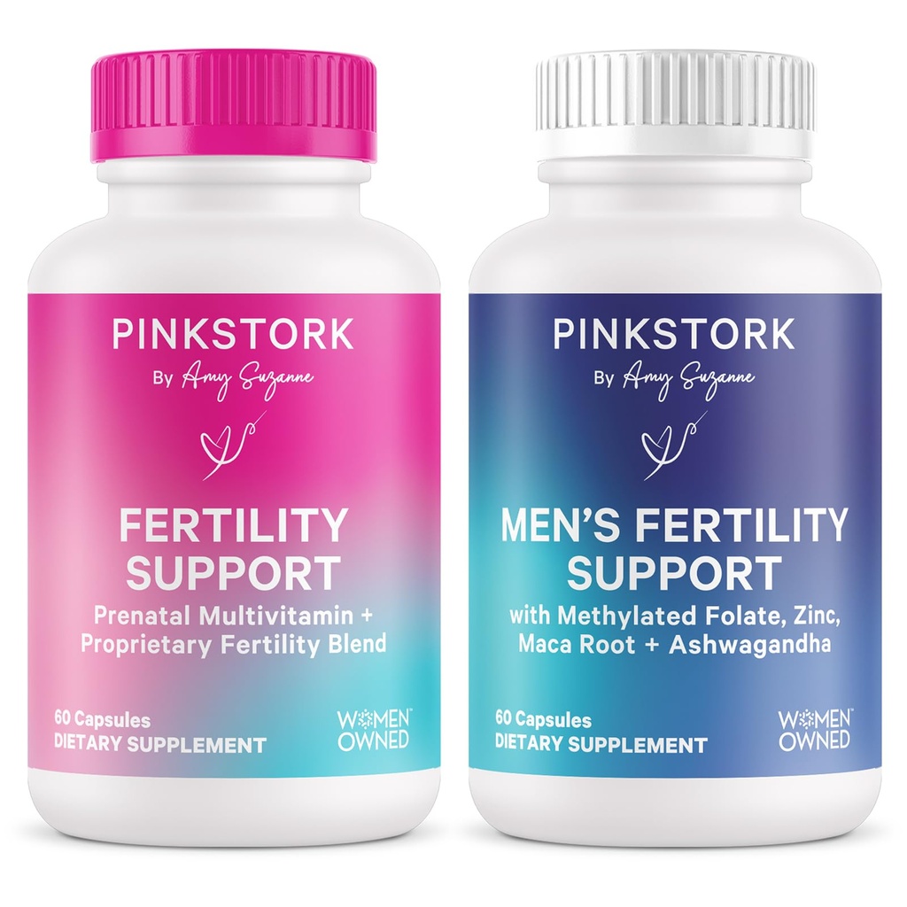 Vaaleanpunainen Stork Hänen ja hänen hedelmällisyyttä Bundle: Hedelmällisyys täydentää naisten, hedelmällisyys täydentää miesten, hedelmällisyyttä prenataali vitamiini, Vitex, inositoli, Folaatti, B6-vitamiini, 60 kapselia