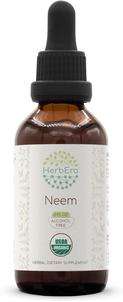 HerbEra Neem B60 Alkoholfri växtbaserade extrakt tinktur, koncentrerad flytande droppar Natural USDA Organic (Azadirachta Indica) Torkad blad (2 fl oz)