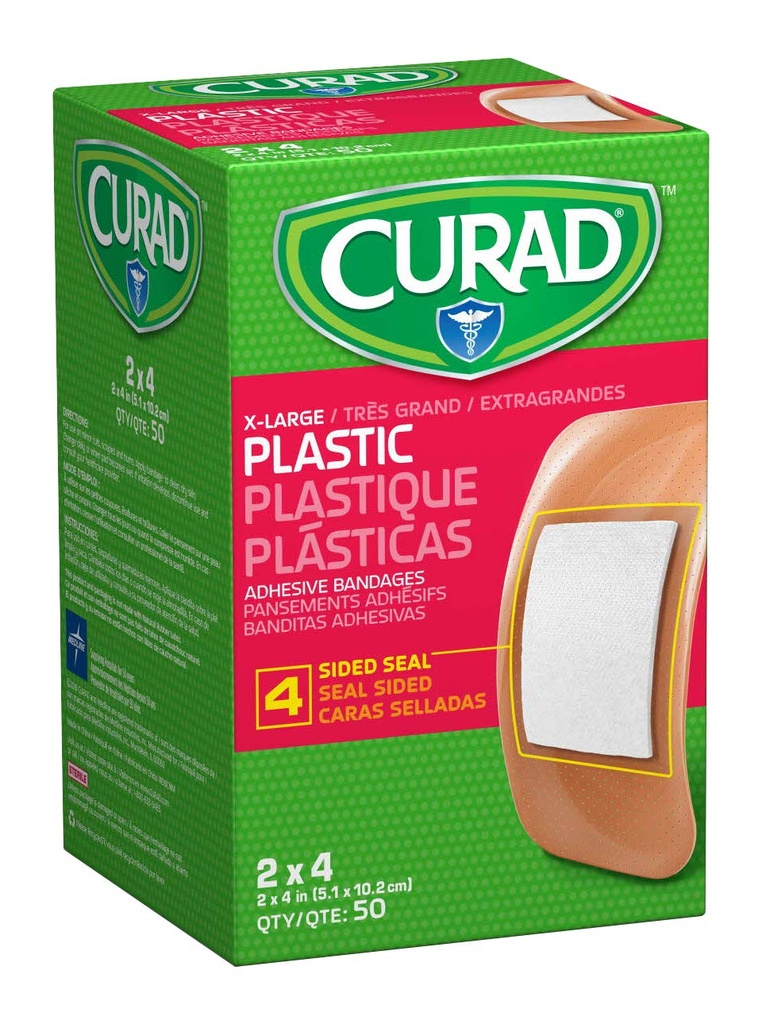 CURAD muovi liima siteet 2" x 4", ei valmistettu luonnon kumilateksi, pakkaus 600