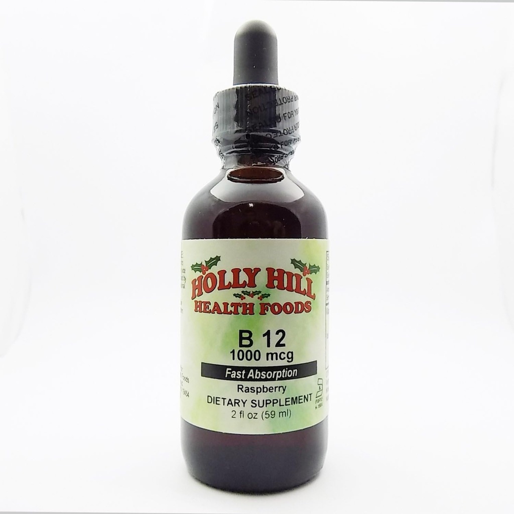 Holly Hill Health Foods, nopea imeytyminen B-12 1000 MCG, vadelma, 2