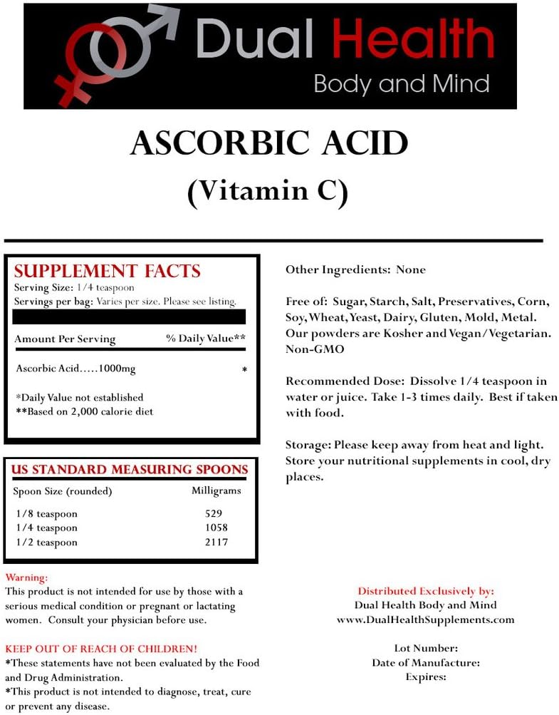 Dual Health Body & Mind 1 (1 lb) Bag av varje askorbinsyra (Vitamin C) & MSM (Methylsulfonylmetan) Powder Combo