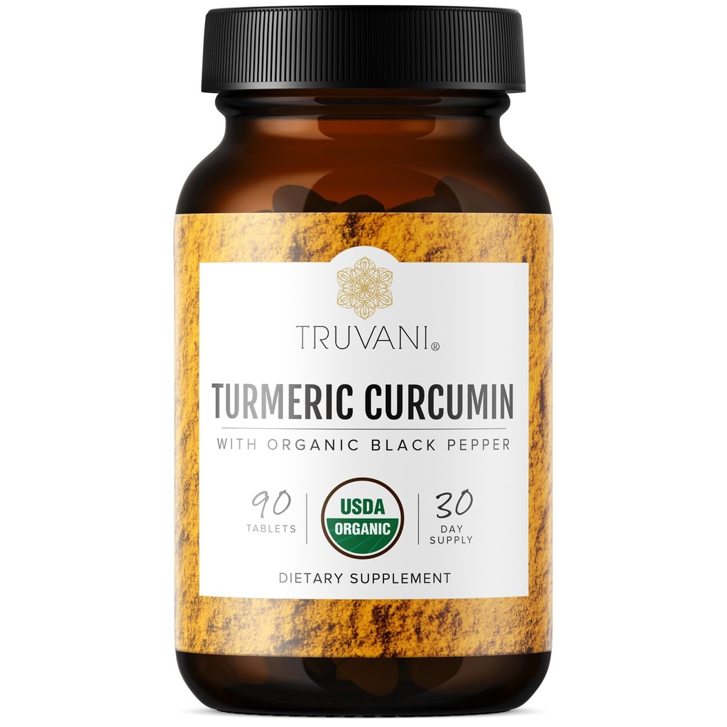 Truvani Organic Turmeric Curcumin Tabletit 1350 mg Jokainen - Natural Joint Support with Black Pepper for Imeytyminen - 90 tablettia