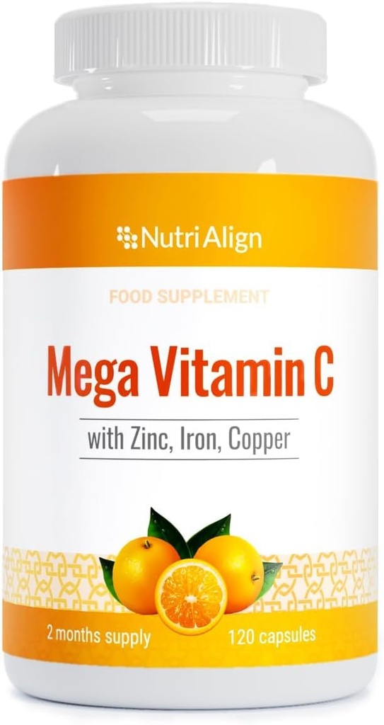 Nutri-Align Mega C-vitamiini ... 120 suuri vahvuus C-vitamiini 1000 mg kapselit - C-vitamiini ja sinkki, rauta- ja kuparilisä ...