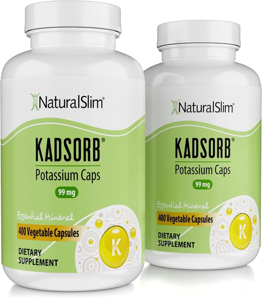 NaturalSlim Natural Kaliumsitraatti Glukonaatti 99 mg - Kadsorb tukee Elektrolyyttitasapaino & normaali pH - Absorbable Kalium täydentää Essential Minerals - Non GMO 400 kapselit 2 pakkaus