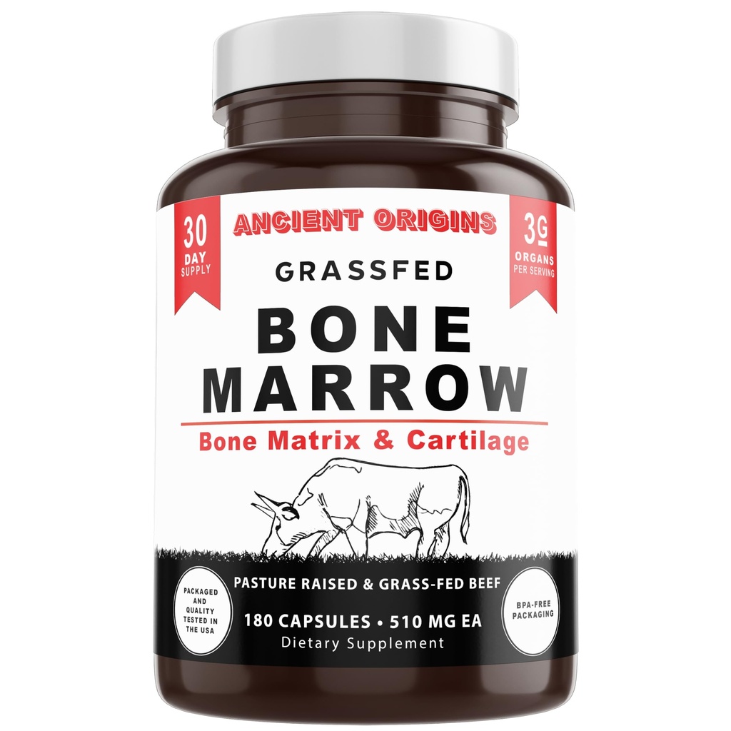 Grass Fed Bone Marrow täydennysosa, 3060mg, iho, suun terveys, ja yhteinen tuki täydentää, edistää koko kehon hyvinvointi, non GMO koko luun uute, 180 kapselia