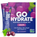 GoHydrate Instant Hydration Powder Packets - Low Sodium Electrolytes Drink Mix - Natural Hydration Support, Sugar Free Electrolyte Flavored Powder Drink med vitamin D, 30 Pack, Grape