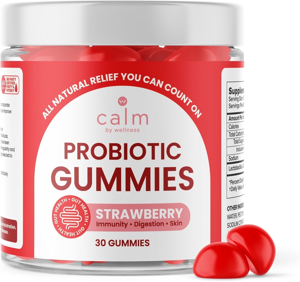 Lugn av Wellness Probiotic Gummies, Strawberry-Flavored, All-Natural Vegan Probiotics for Adults, 10 miljarder CFUs, Probiotic för Digestive Regularity, Immunity, Skin Health och Gut Health