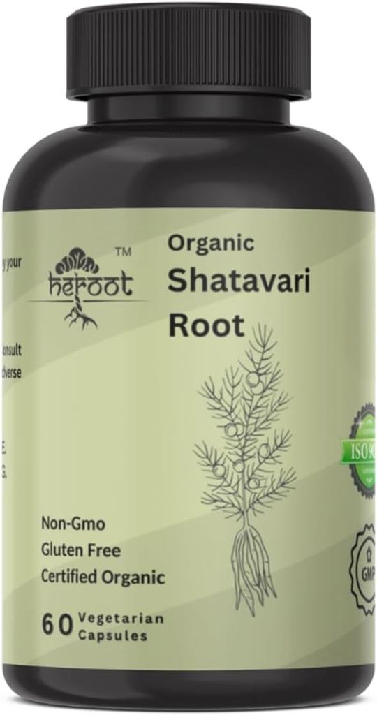Organic Shatavari Root 500 mg (Asparsa racemosus) Menstrual Cramp Relief, Menopause Support, ja naisten terveys 60 kapselia Hormonaalinen tasapaino tuki