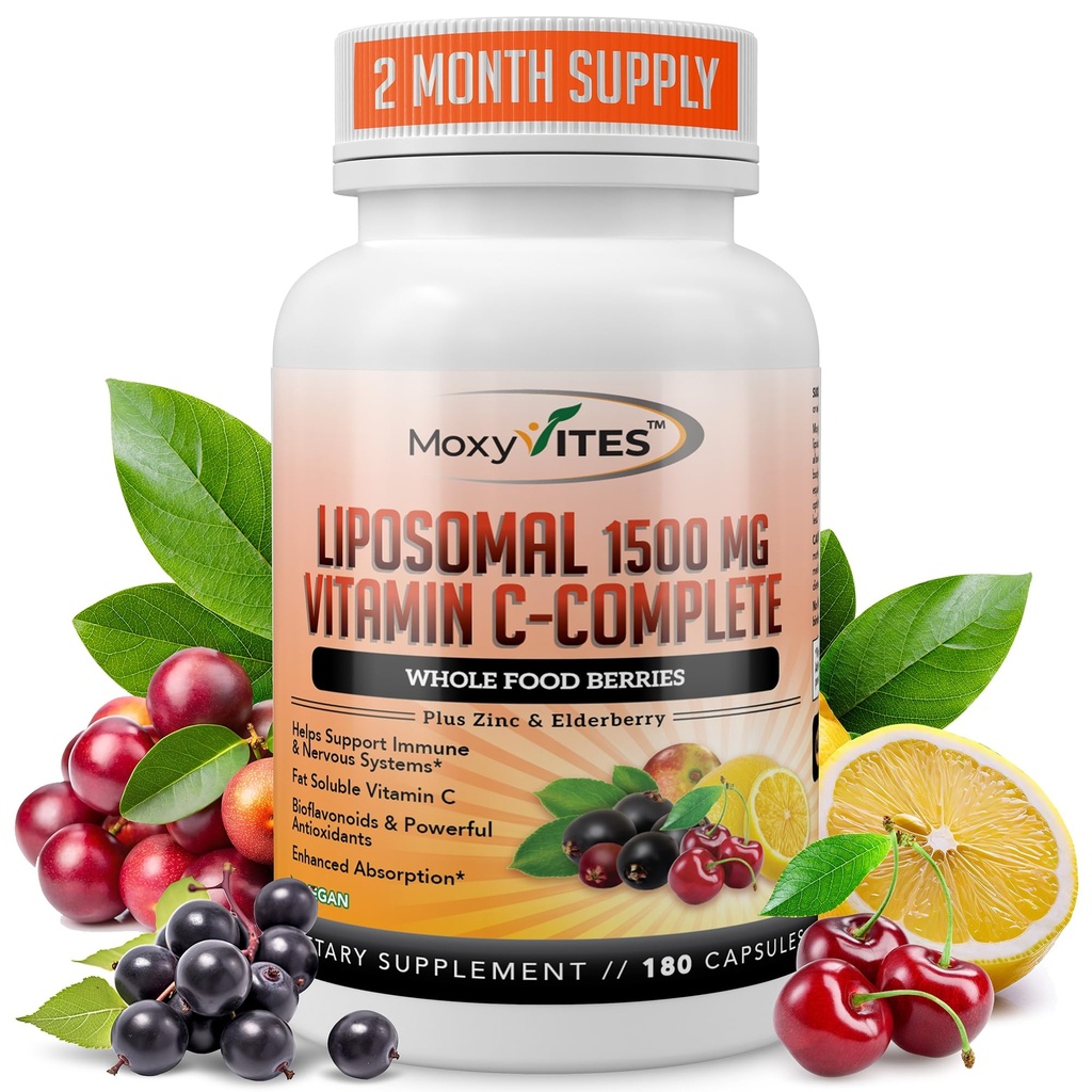 Liposomal Vitamin C med Zink Capsules - Vit C Organic Elderberry, Amla, Camu Camu- Vitamina C High Absorption, Anti Aging, Immune Support,1500mg/Serving 3 Month Supply Gluten Free NON GMO Veggie Caps