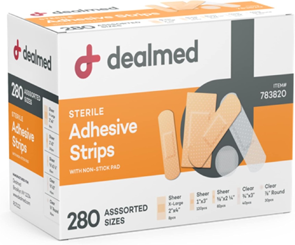 Jaettu valikoima Pack Joustava liimaa laastarit Steriili laastari nauhat Non-Stick Pad, Latex ilmaiseksi, Haava hoito ensiapupakkaus (280 Bandages)