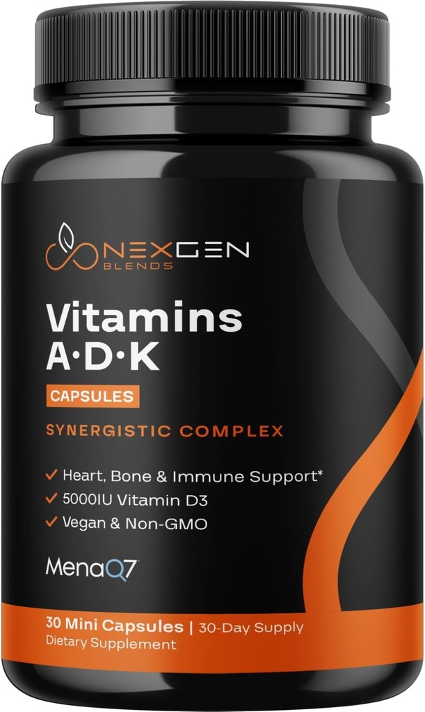 High Absorption ADK Vitamin Supplement - Vegan Vitamin D3 K2 MK7 & A för Calcium Regulation Plus Bone Heart Thyroid & Immune Support - Vitamin ADK med 5000IU D3 Non GMO & Gluten Free (1 Månader)