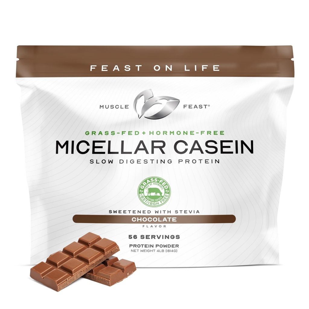 Lihasjuoma Grass Fed Micellar Casein Protein Powder, pastöroitu ja hormoniton, hidas digestoiva Casein Protein - Tukee yön yli lihasten Recovery, gluteeniton proteiinijauhe - suklaa, 4lb