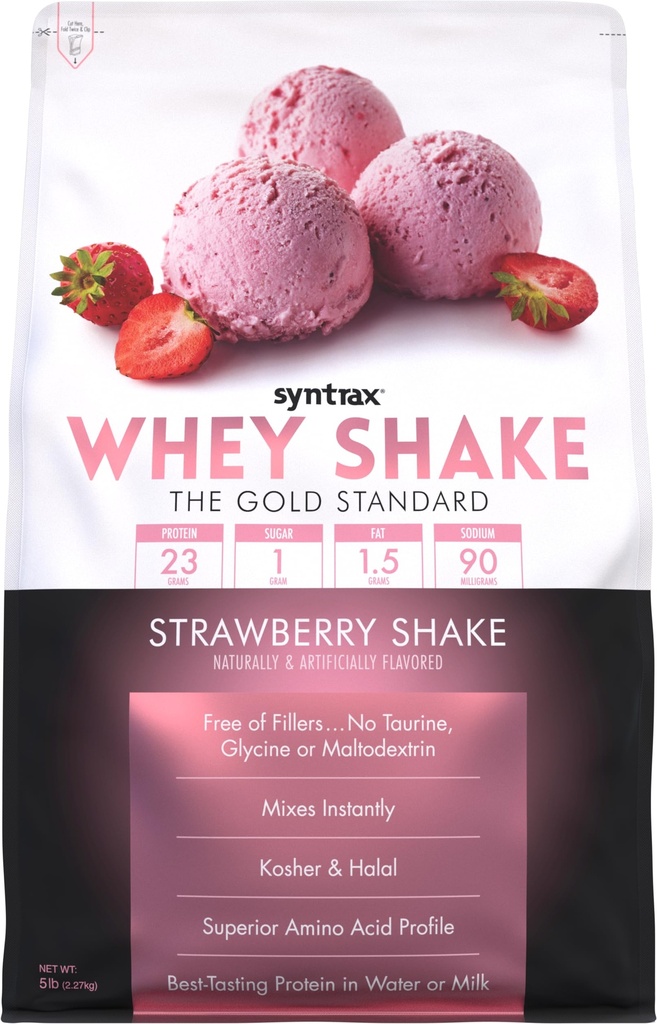 Syntrax Nutrition Whey Shake, kylmäsuodatettu ja denaturoimaton Whey Protein Powder Blend, Mansikka Shake, 5 kg