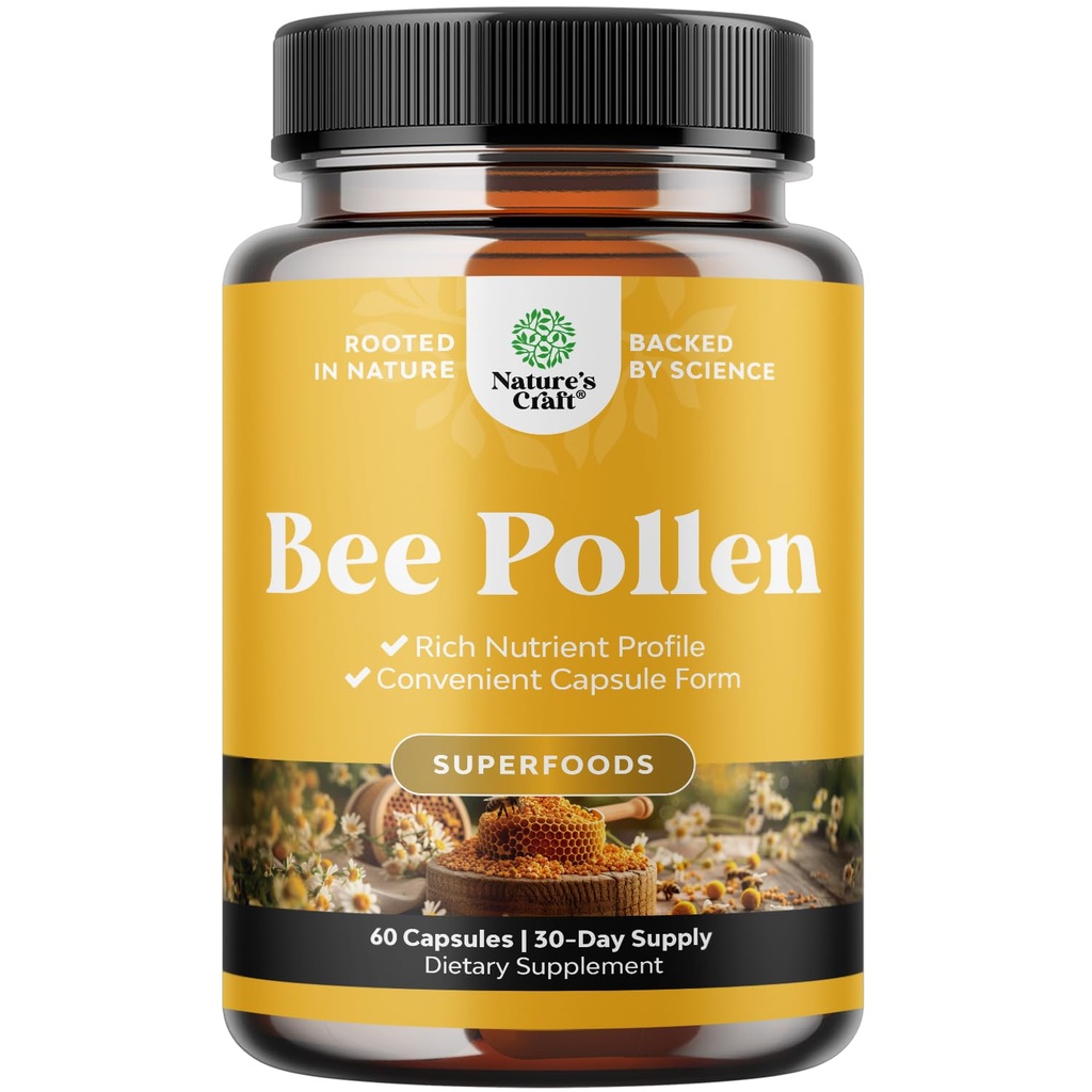 Bee Pollen Pills for Breast Growth 60 Ct - Bee Pollen Supplement 1000mg Tarjoilu luonnollisesti toistuvat B-vitamiinit Minerals & Enzymes - Rintojen tuki täydentää - Kasvissyöjä ei-GMO & Gluteenittomat