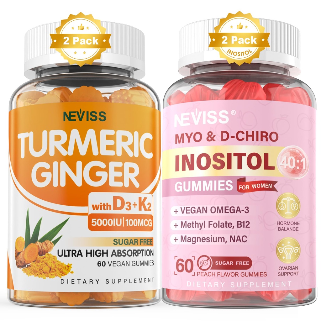 Sokeriton 2Pack Turmeric Ginger Gummies & 2Pack Myo-Inositol & D-Chiro Inositol Gummies