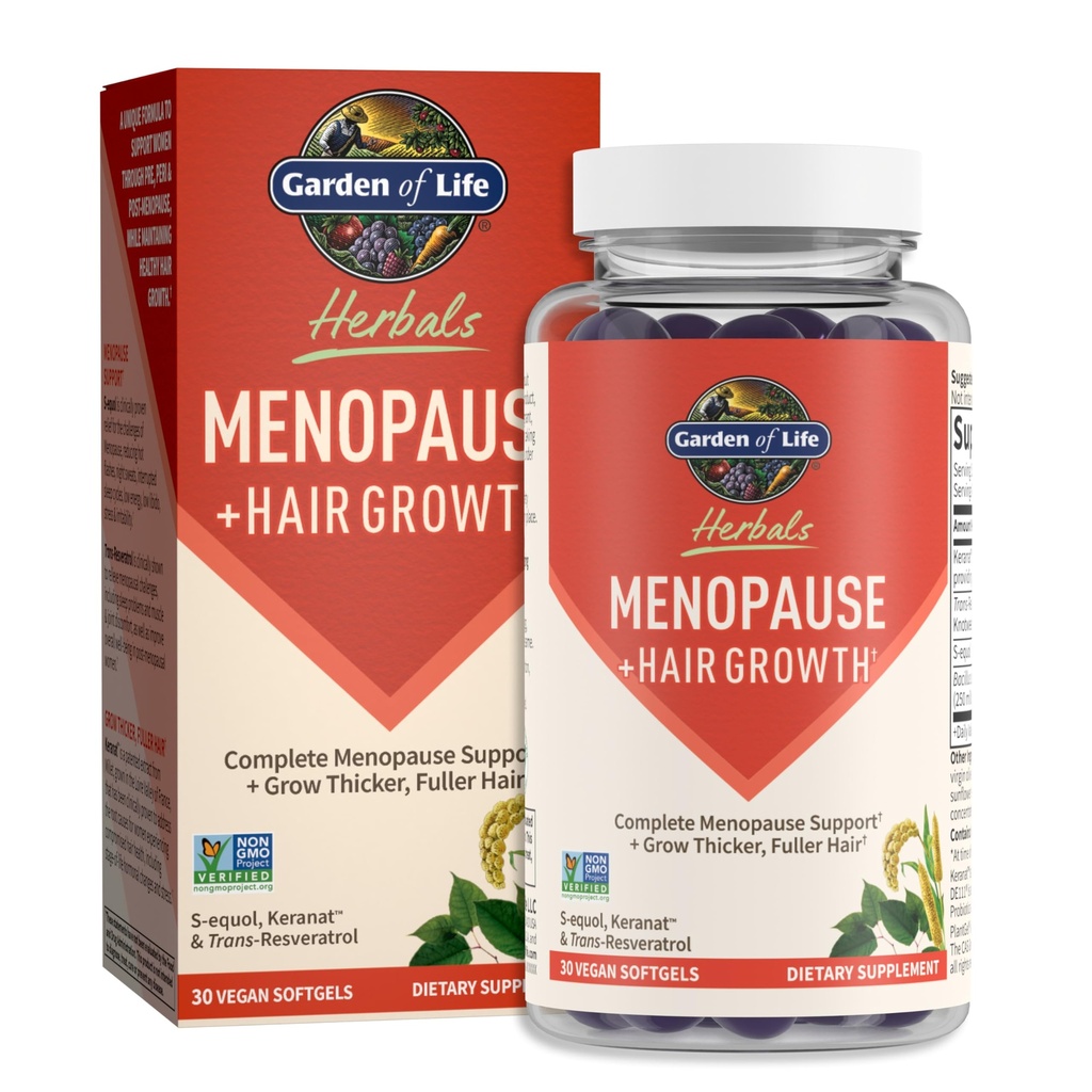Garden of Life Herbals Menopause täydentää S-equol & Trans-Resveratrol Multi-Symptom Relief, Keranat Thicker, Fuller hiusten kasvua ... Ei-GMO, Gluteeniton, Vegan, Berry Flavor, 30 tarjoilua