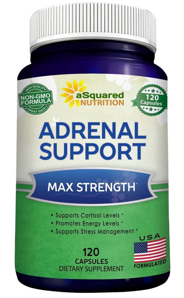 aSquared Nutrition Lisäravintoa ja Kortisoli Manager täydentää (120 kapselia) - Adrenal Health w/Vitavan C Complex pillereitä tukemaan väsymystä ja stressiä Relief-Ashwagandha, L-tyrosiini, Rhodiola & Ginseng