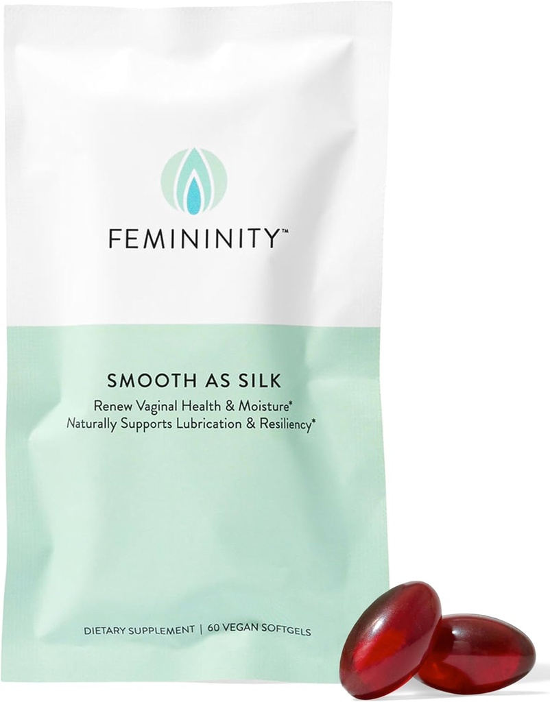 Feminity Smooth kuin Silkki 30-päivä täyte emättimen kuivuus (60 Softgels) Sea Buckthorn Oil 365mg Omega 7 + Omega 3 ja Omega 9
