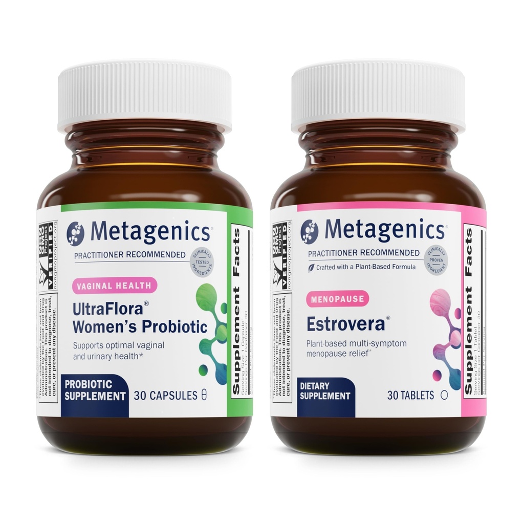 Metagenics Bundle - UltraFlora Naisten & Herwellness Estrovera - 30 Count of UltraFlora Naisten emättimen terveys - 30 tablettia Estrovera kuumat Flashs, Menopause Relief & Night Hiki