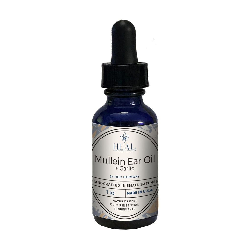 Harmonys Mullein Ear Oil + vitlök Olja - 1oz för torra, kliande öron