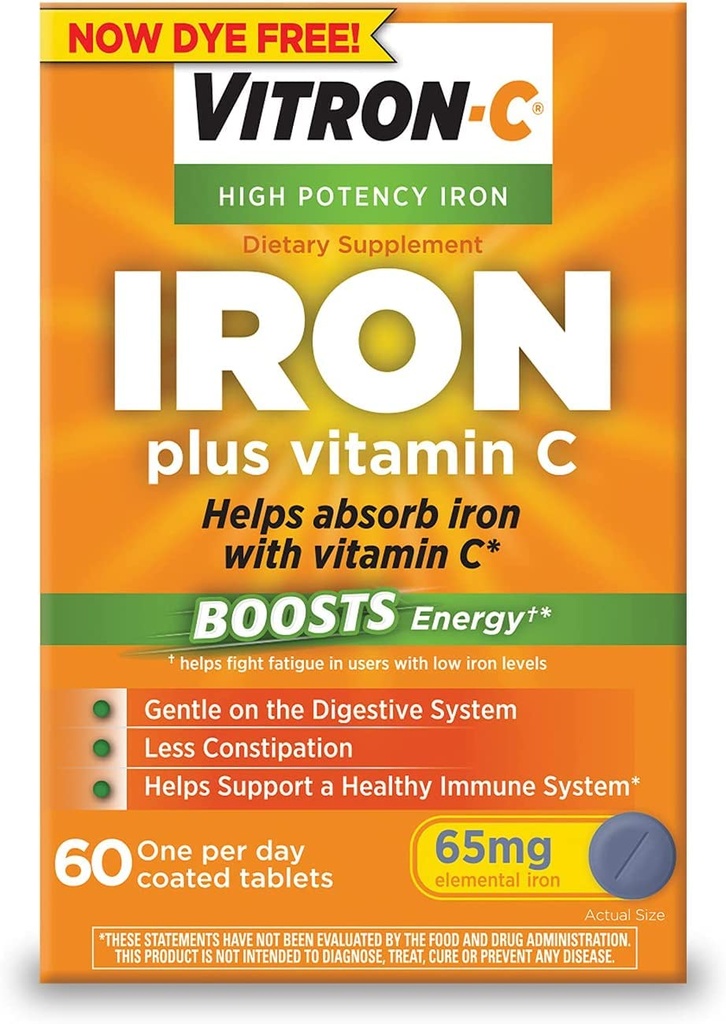 Vitron-C High Potency Iron Supplement med Vitamin C, Pack of 3 (180 Count Total)