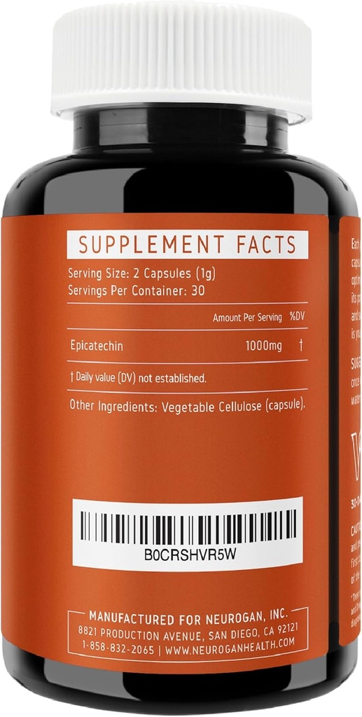 Potent Epicatechin Capsules 500mg Each,1000mg/serving - Advanced tuki typpioksidia, lihasten terveyttä ja kestävyyttä - urheilijat etsivät Performance Edge - 30,000 Yhteensä, 60ct. Valmistettu Yhdysvalloissa