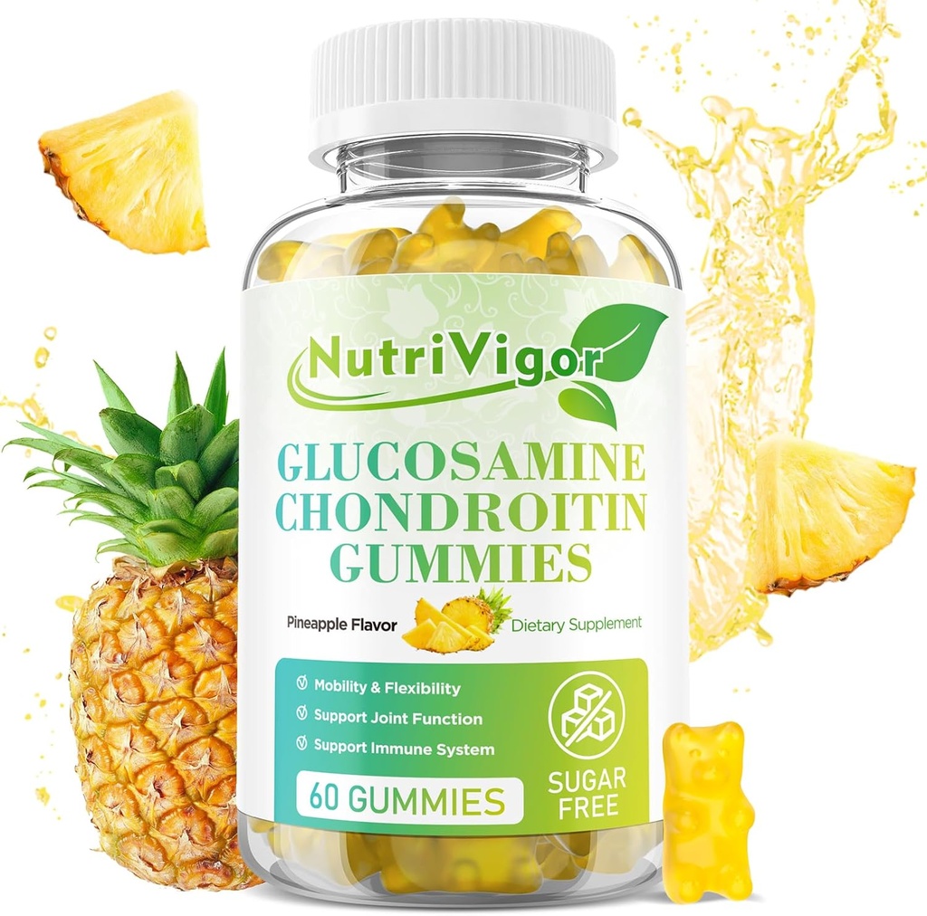 Glukosamin Chondroitin Gummies, Extra Strength Joint Support Supplement med MSM & Elderberry, Antioxidant Immune Support för vuxna, Pineapple Flavor, 60 Count