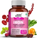 Rauta Plus naisille (Plant Based, Kelatoitu rauta, Foolihappo, VIT C, B12, B9, Pinaatti, Beetroot Extract) - korkea imeytyminen, tukee verenrakennus, energia &immuniteetti, 100% RDA, 120 tabletti
