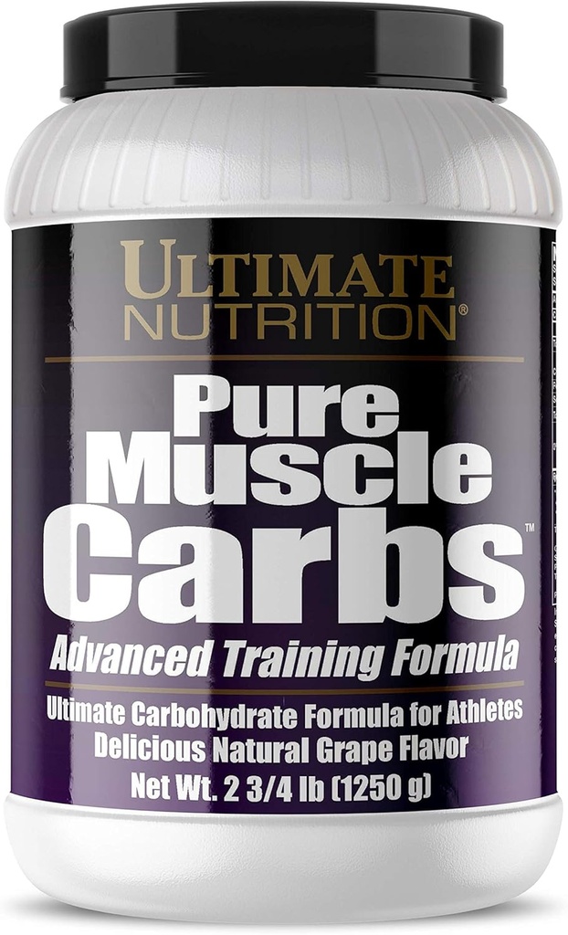 Ultimate Nutrition Pure Muscle Carbs - Complex Carbohydrate Powder for Stained Energy - Ei rasvaa, Ei kolesterolia - Calorie varten Lihassyöjät ja urheilijat, Grape, 2,75 punta
