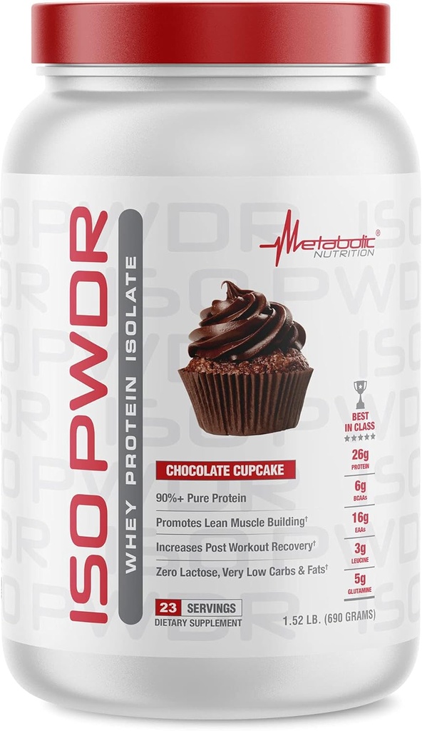 Metabolinen ravitsemus Heraproteiini Isolaatti ISO PWDR Chocolate Cupcake, 1.54lb, 23 Tarjoukset, 26g proteiinia, nopea digestio, nolla karbs, herkullinen maku, hyvin alhainen karbs & rasva, nolla laktoosi