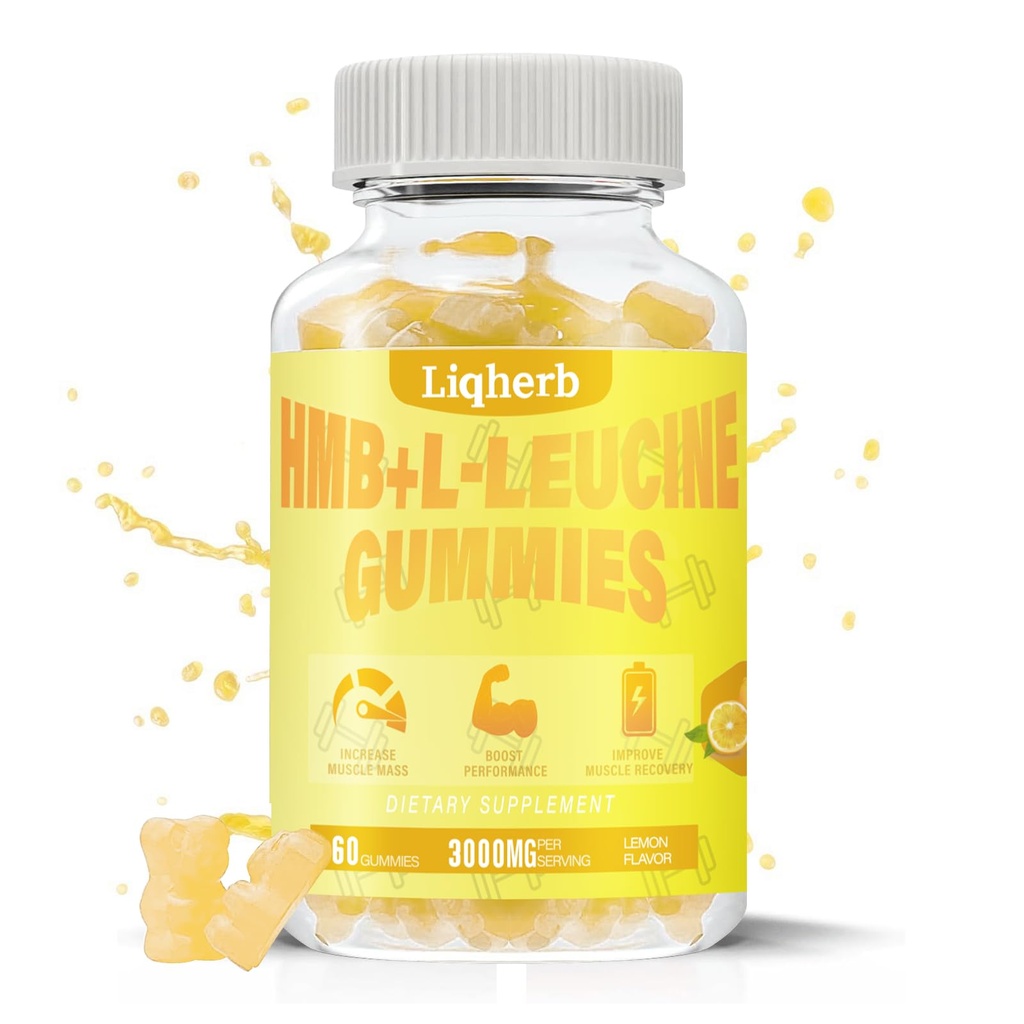 HMB ja Leucine Gummies, 3000 mg HMB ja L-leusiini täydentää lihasten Recovery, lihasmassaa ja parantaa kestävyyttä, miesten ja naisten, ei GMO, vegaaninen, gluteeniton, sitruunan maku, 120 Gummies