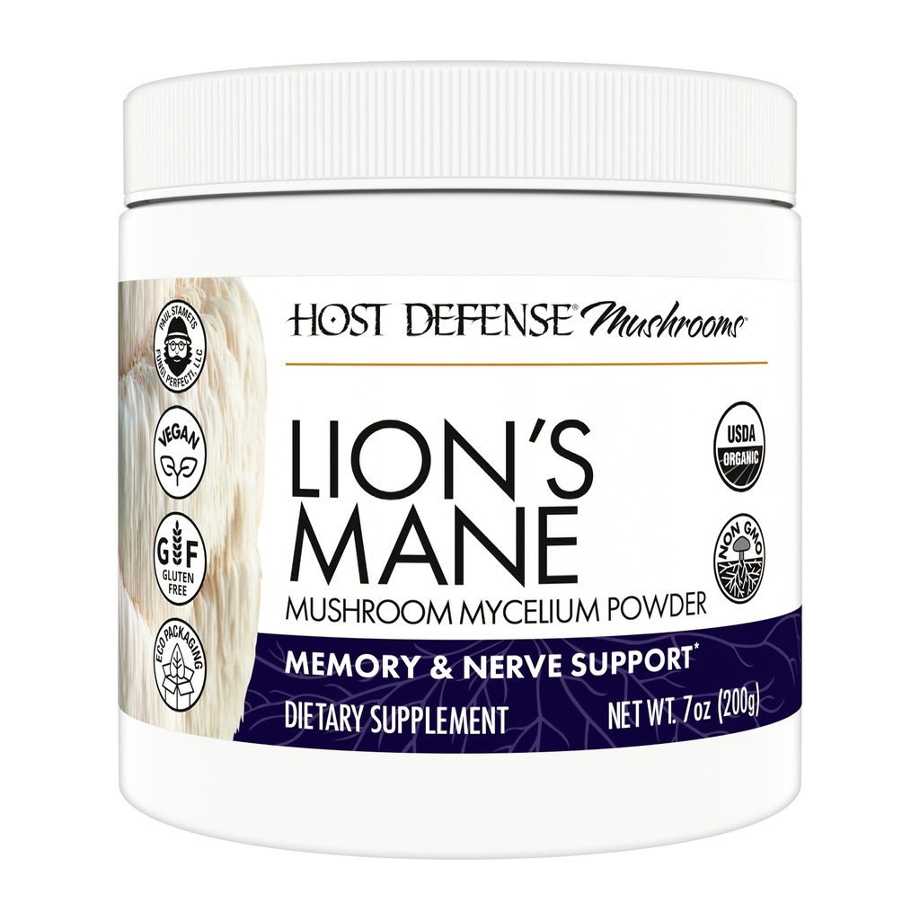 Isäntä Puolustus Leijonan Mane Powder - Brain Health Support Supplement - Sieni täydentää tukea Focus & Memory Function - Immuuni- ja hermostotuki täydentää - 7 oz (133 Servings) *