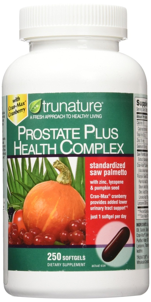 Trunature Saw Palmetto Prostate Health Complex med Zink, Lycopene och Pumpkin Seed, 250 Softgels