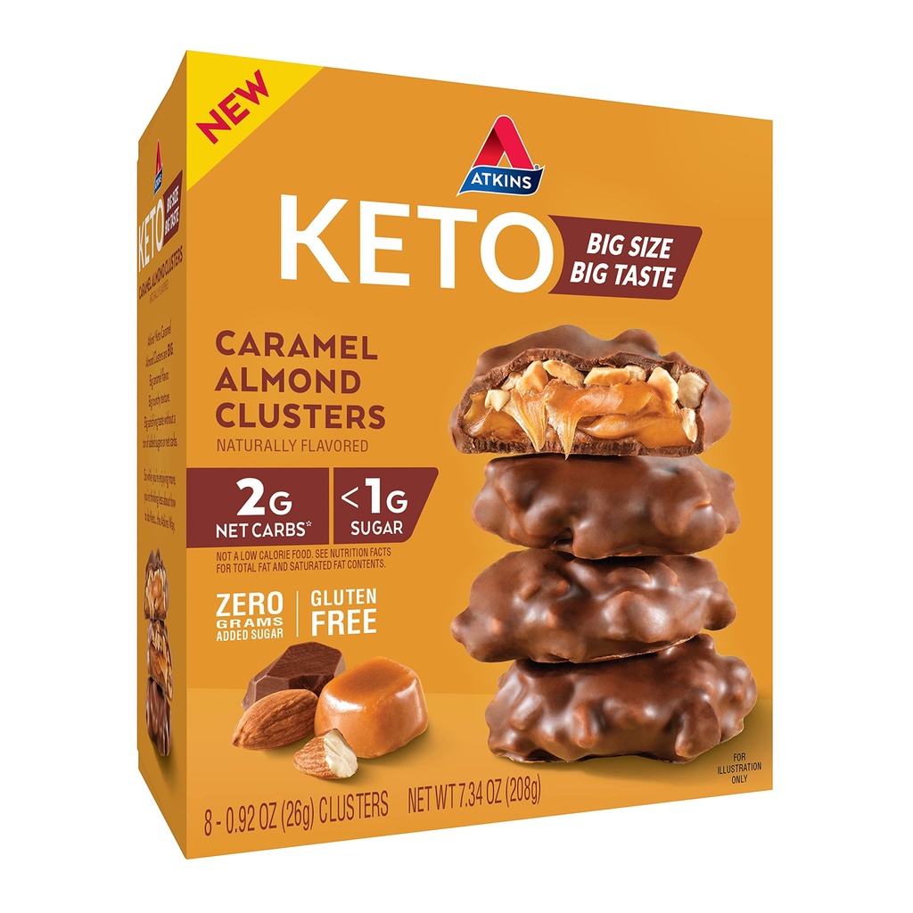 Atkins Caramel Almond Clusters, Gluteeniton, Korkea kuitua, 1g sokeria, 2g Net Carb, Keto Friendly, 8 Count