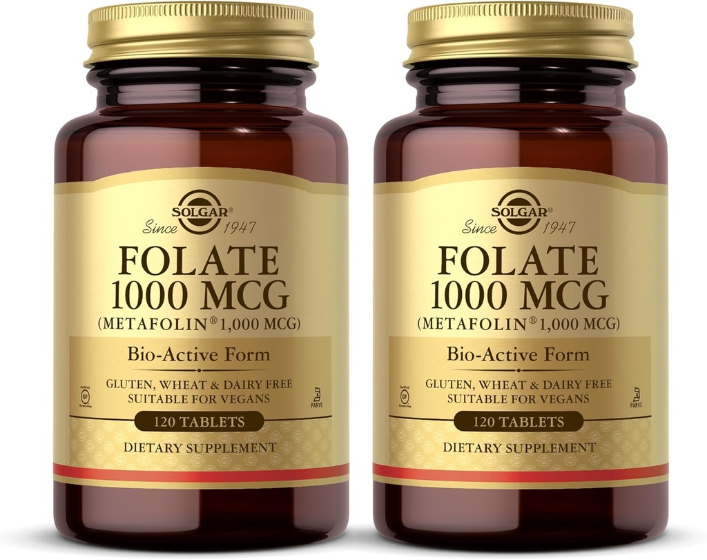 Solgar Folate 1000 mcg - 120 tabletter, 2 Pack - 1000 mcg Bio-Active Metafolin - Vegan, Gluten Free, Dairy Free, Kosher - 240 Totala portioner