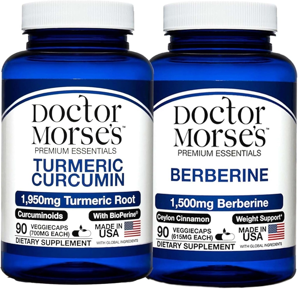 Tohtori Morse's Turmeric Curcumin 1950mg & Berberine 1500mg Bundle - Joint Support, terve aineenvaihdunta, ja Immuuni Boost BioPerine & Ceylon Cinnamon, FDA-Registered, NSF-sertifioitu 90 kapselia