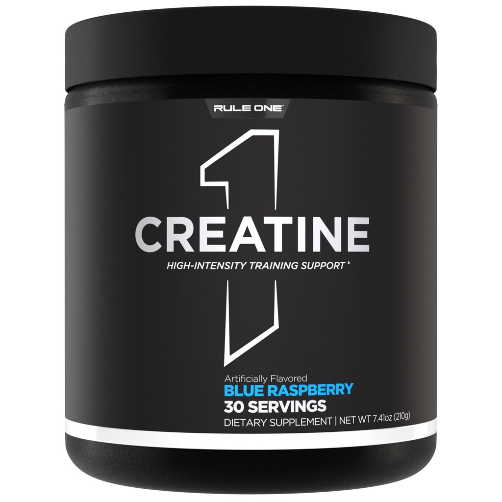 Regel 1 Kreatinpulver - Pure Micronized Kreatinmonohydrat för högintensiv träning och Lean Body Mass Support, smaksatt och osmakad (30 portioner, blå hallon)