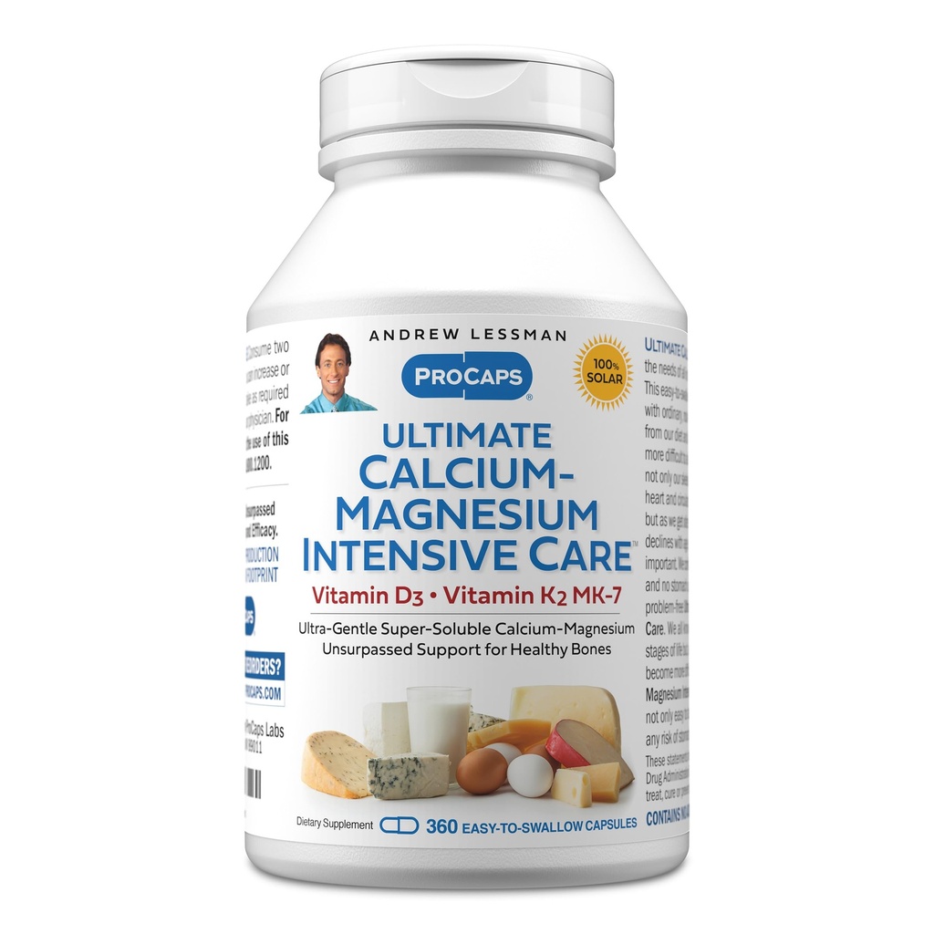ANDREW LESSMAN Ultimate Calcium-Magnesium Intensiivinen hoito D3- ja K2-vitamiinilla MK7-120 mikrog - 360 kapselia Helppo niellä, superliukoinen. Ei lisäaineita