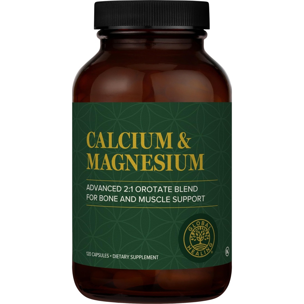 Global Healing Kalsium ja magnesium Orotate - Bone Strength täydentää naisille ja miehille - auttaa tukemaan vahvat hampaat ja sydän- ja verisuoniterveys normaalin lihasten toiminta - 120 kapselia