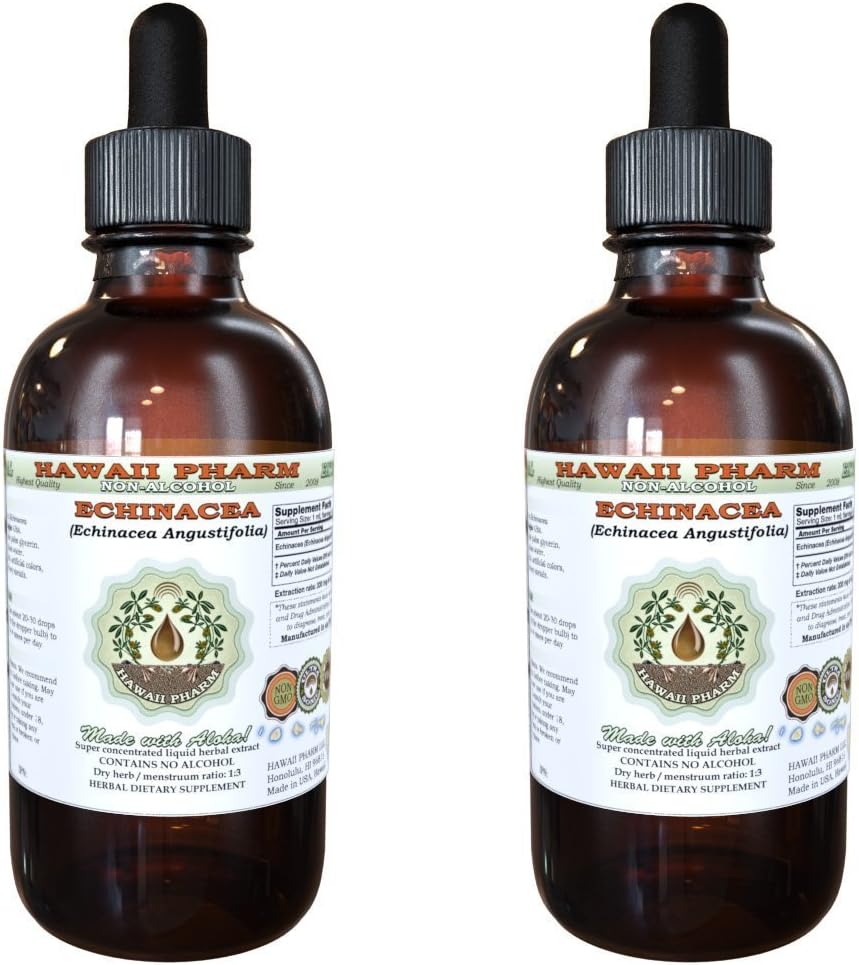 Echinacea Alcoal-Free Liquid Extract, Echinacea (Echinacea Angustifolia) Kuivattu juuri Glycerite Havaiji Pharm Natural Herbal Supplement 2x4 oz