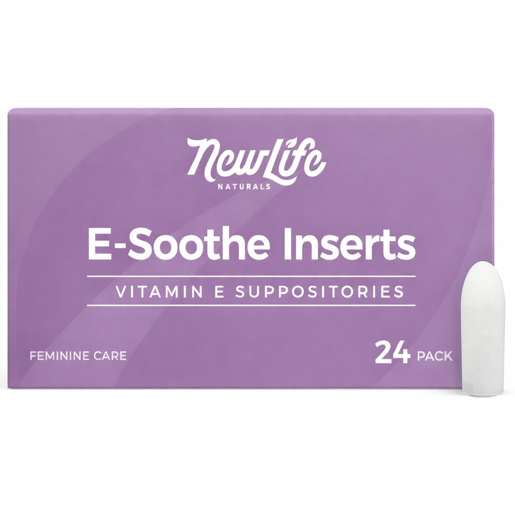 NewLife Naturals Vitamin E Suppositories 38IU - Vaginal Dryness Irritation Menopause Atrophy Relief - All Natural Estrogen Free Feminine Care - 24 Insatser
