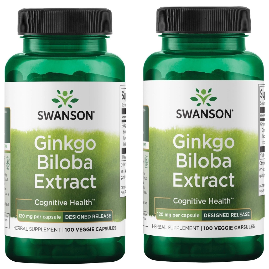 Swanson Ginkgo Biloba Extract Standardoitu Viivästynyt Release Muisti aivojen Cognitive Function Health Supplement 120 mg (24% flavoneglykosideja, 6% Terpene laktoneja) 100 Kasvisten Drcaps (2 pakkaus)